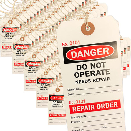 Safe Handler Lock Out Tags, Two-Part Perforated Repair Order Tags(100-Pack) BLSH-LOTAG-100